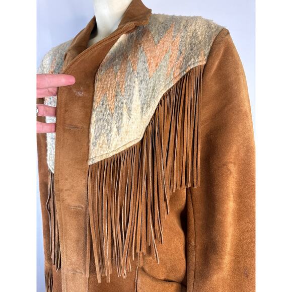 Vintage PIONEER WEAR 70s Suede Fringe Jacket made in USA size medium to large - Picture 8 of 16